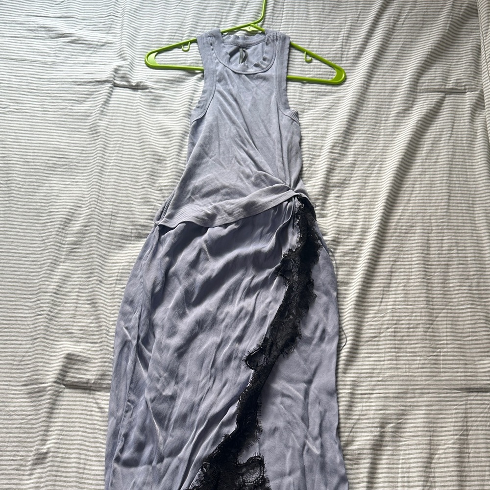 Anthropologie Asymmetrical Gray Dress with Black Lace